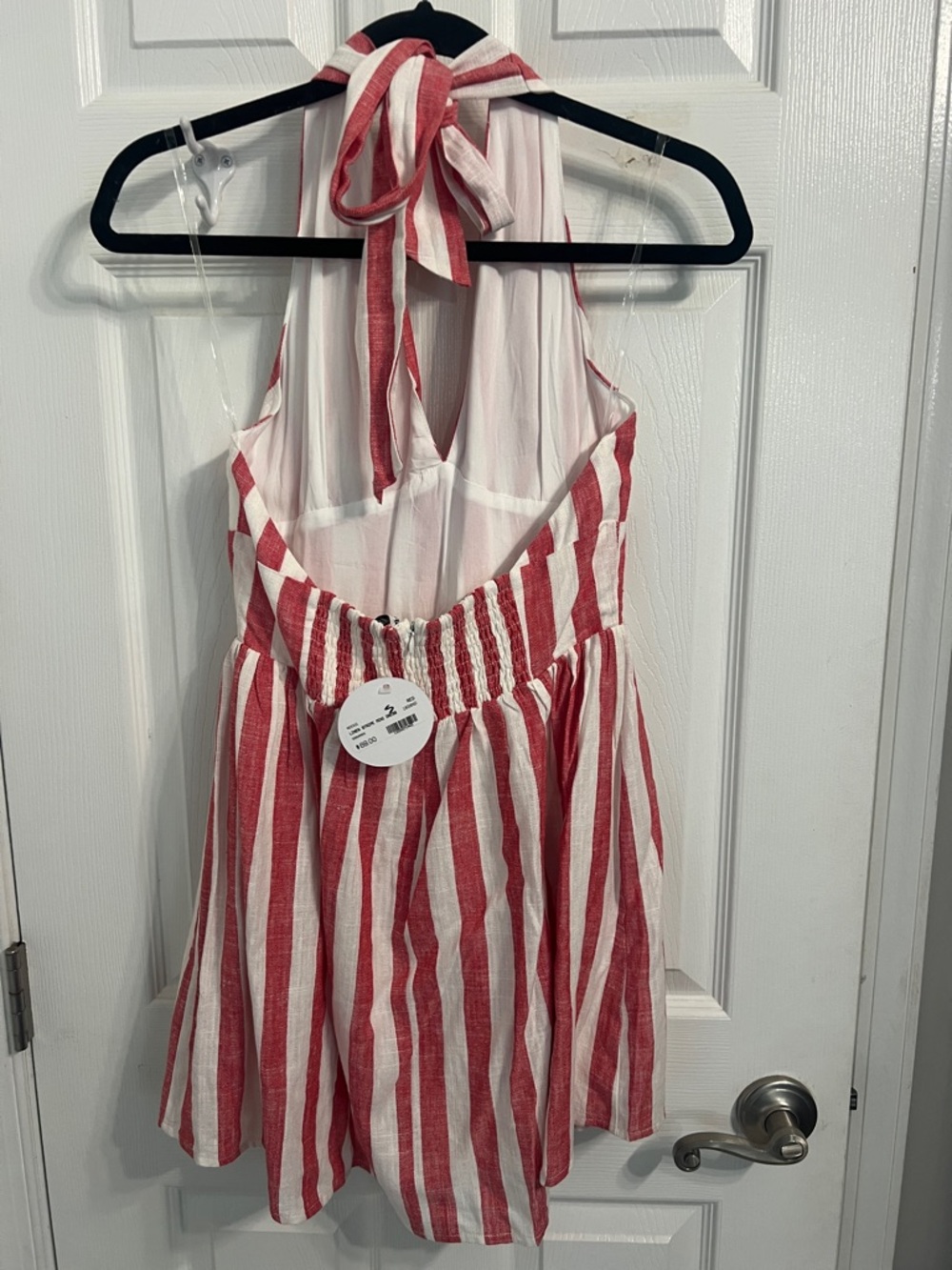 NWT | Needi Red and White Vertical Stripe Halter Mini Dress, Size S - Picture 2 of 5